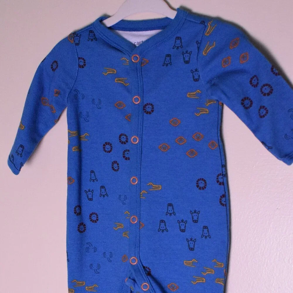 *NWOT* Carter's Blue Safari Animal Snap-Up Sleep & Play Bodysuit - Size 3 Months
